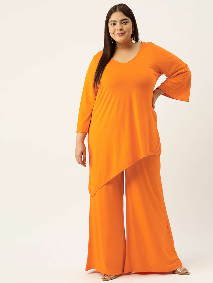 solid top and palazzos plus size set 