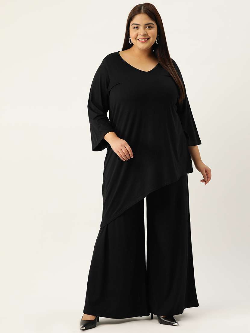 solid top and palazzos plus size set 