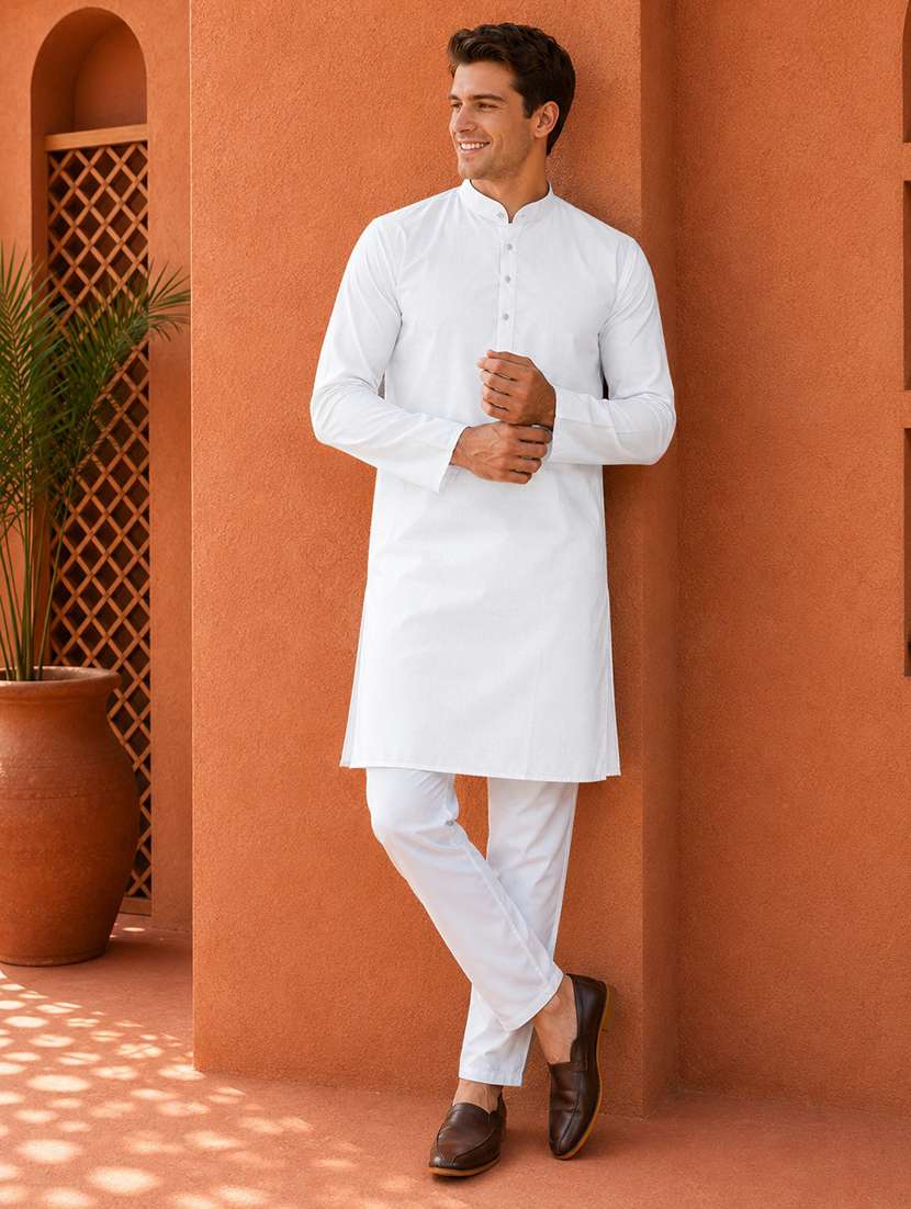 men pack of 2 solid mandarin neck long kurta - 19895880 -  Standard Image - 1