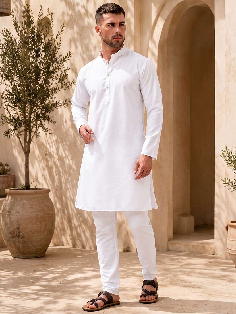 men pack of 2 solid mandarin neck long kurta - 19895890 -  Standard Image - 1