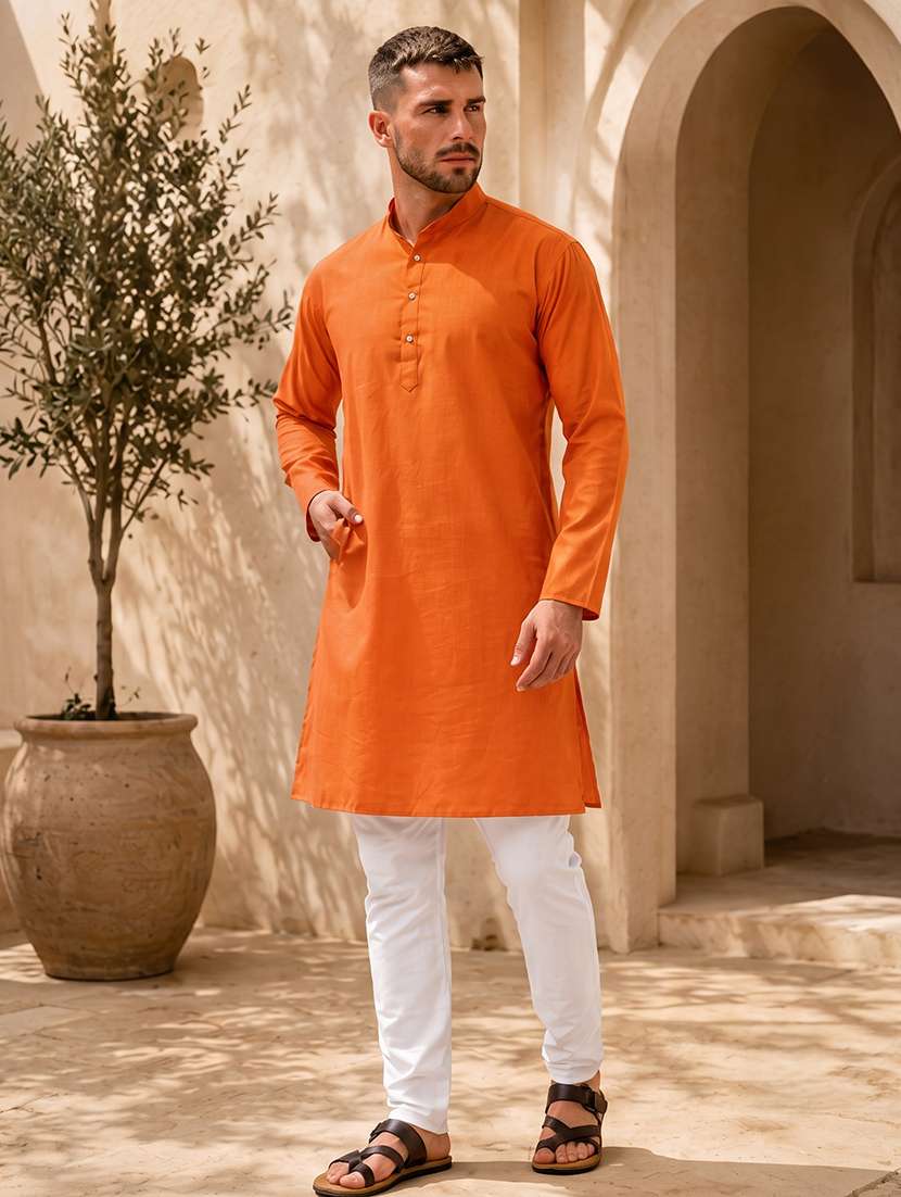 men pack of 2 solid mandarin neck long kurta - 19895890 -  Standard Image - 4