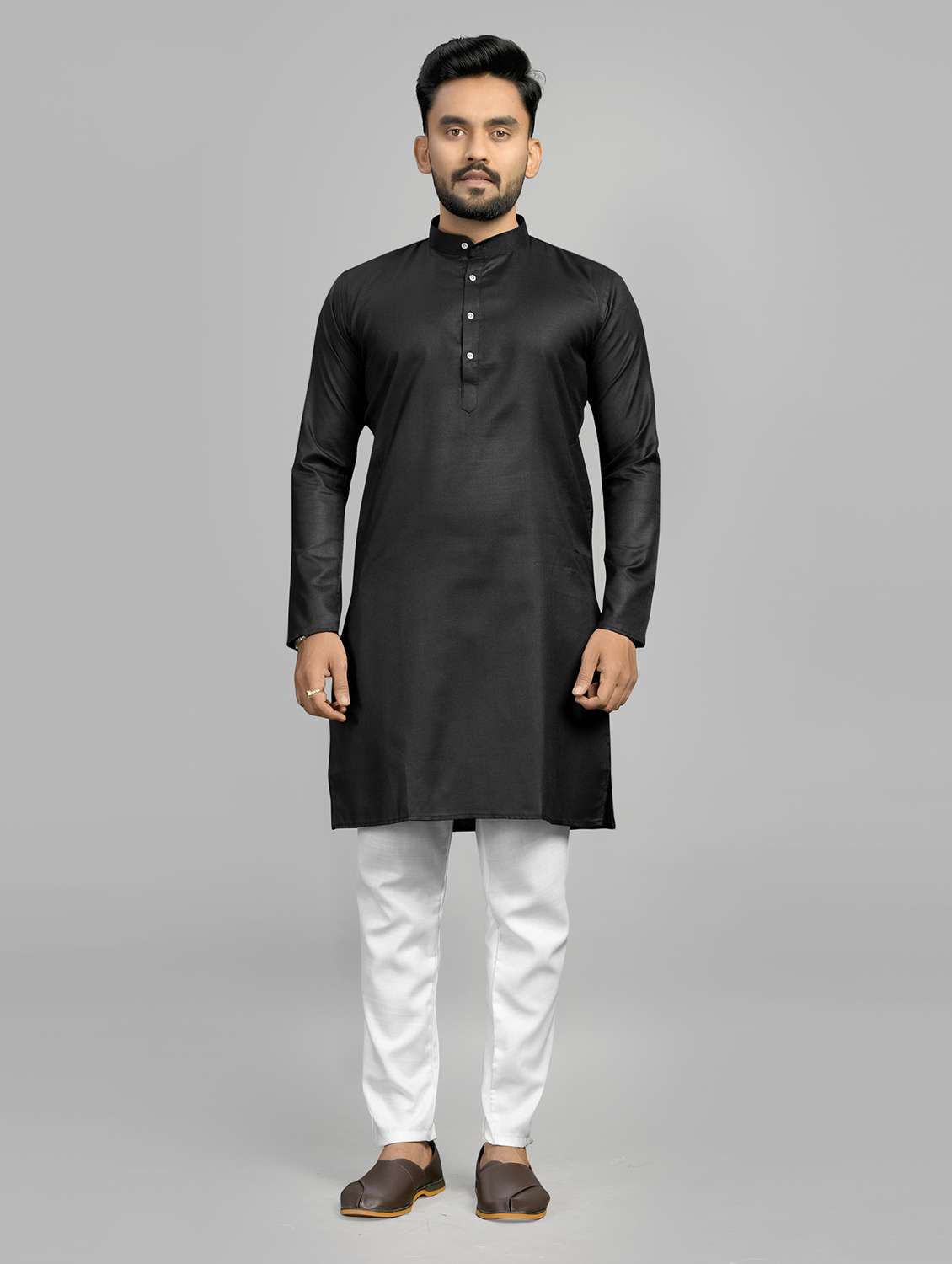 men pack of 2 solid mandarin neck long kurta - 19895893 -  Standard Image - 1