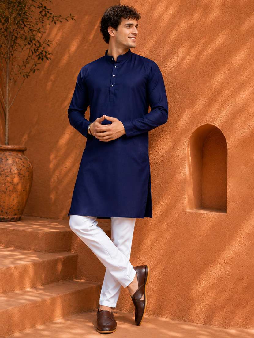 men pack of 2 solid mandarin neck long kurta - 19895893 -  Standard Image - 1