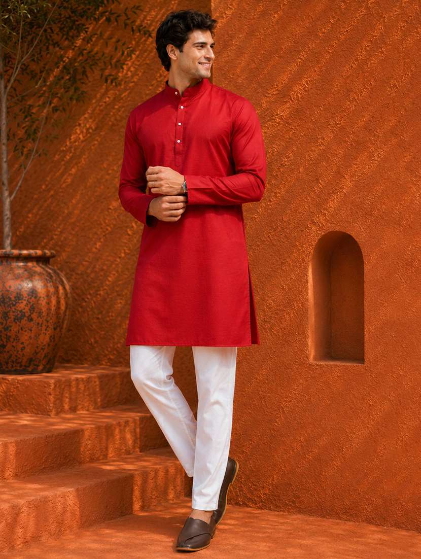 men pack of 2 solid mandarin neck long kurta - 19895899 -  Standard Image - 1