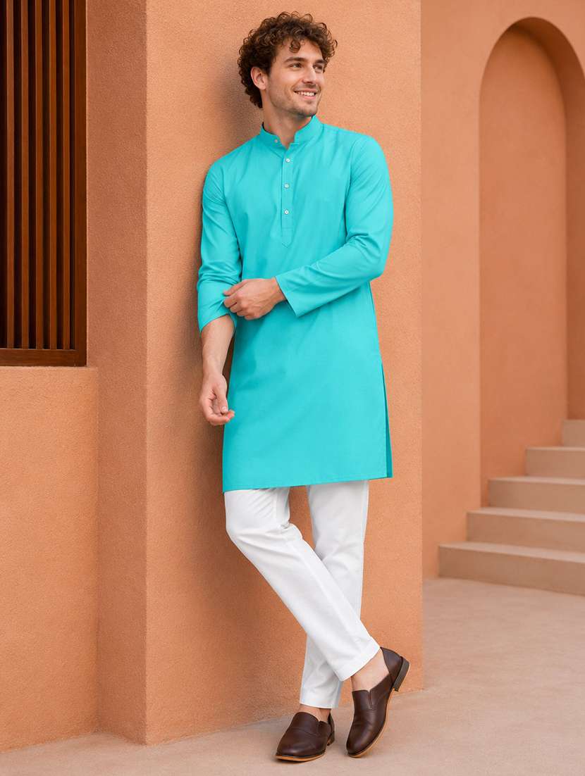 men pack of 2 solid mandarin neck long kurta - 19895900 -  Standard Image - 1