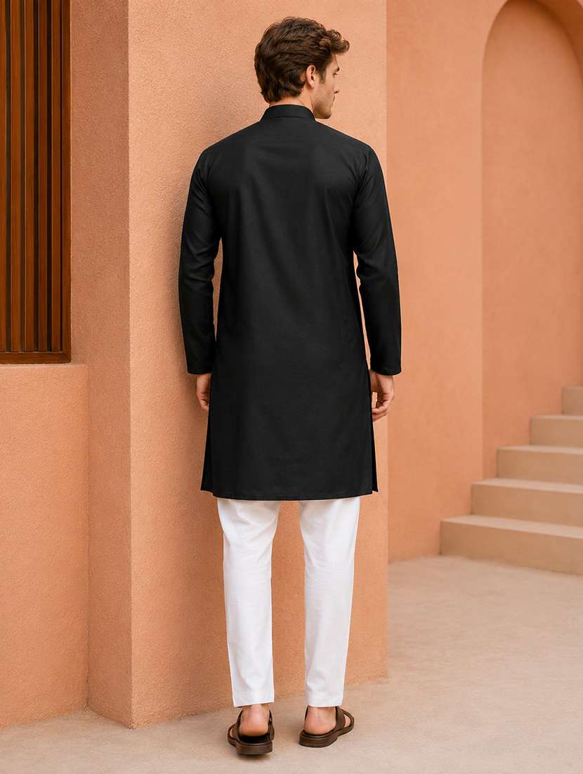 men pack of 2 solid mandarin neck long kurta - 19895900 -  Standard Image - 4