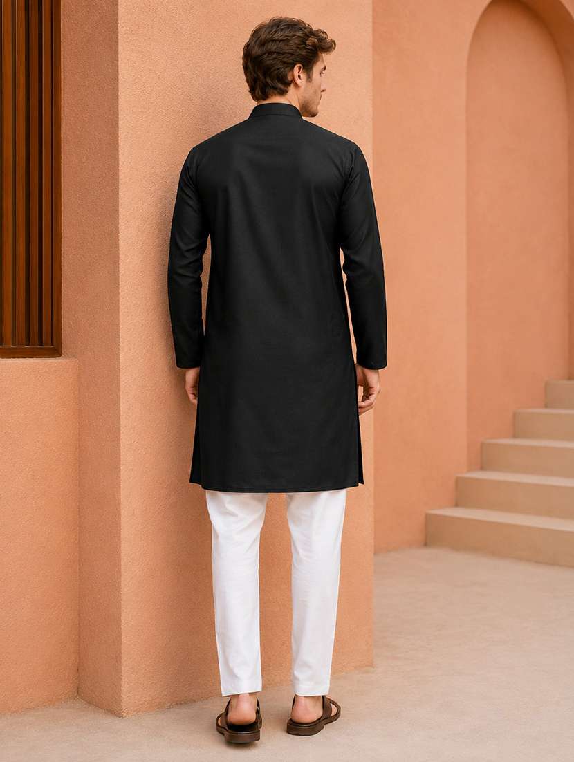 men pack of 2 solid mandarin neck long kurta - 19895903 -  Standard Image - 4