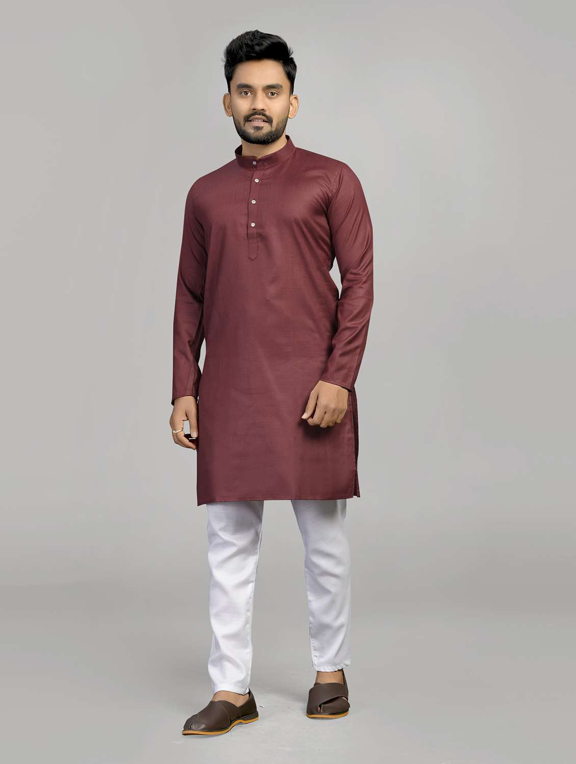 men pack of 2 solid mandarin neck long kurta - 19895909 -  Standard Image - 1