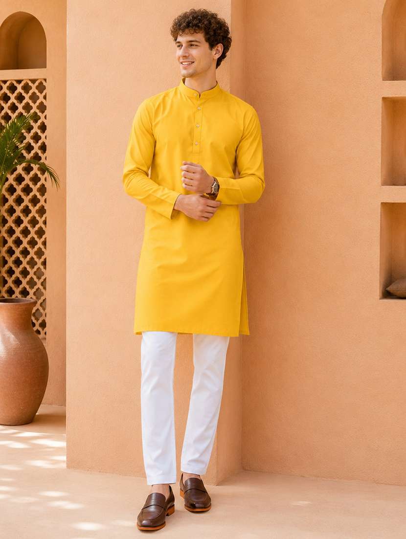 men pack of 2 solid mandarin neck long kurta - 19895918 -  Standard Image - 1