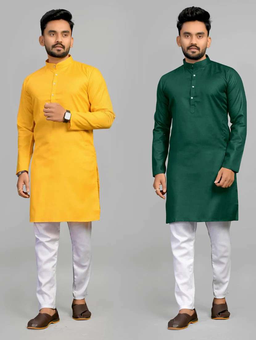 men pack of 2 solid mandarin neck kurta