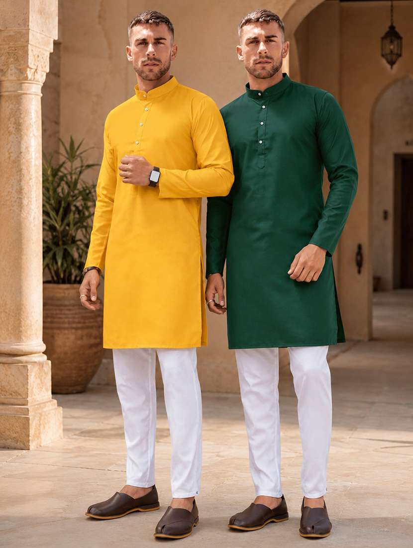 men pack of 2 solid mandarin neck kurta