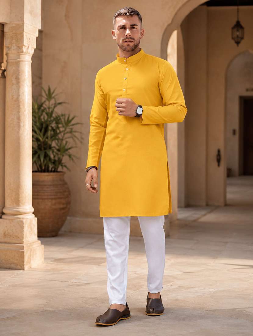 men pack of 2 solid mandarin neck kurta - 19895934 -  Standard Image - 1