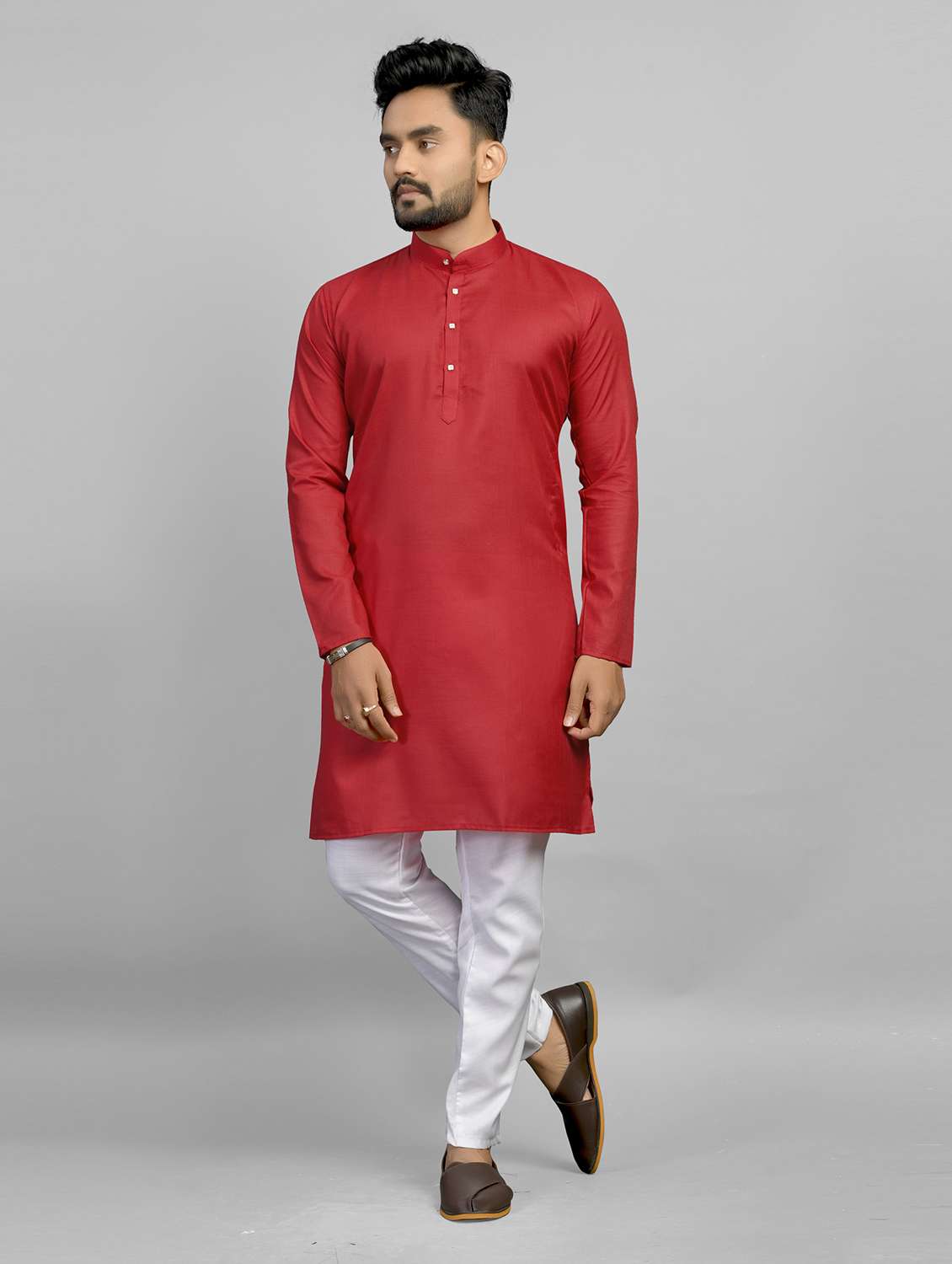men pack of 2 solid mandarin neck kurta - 19895937 -  Standard Image - 1
