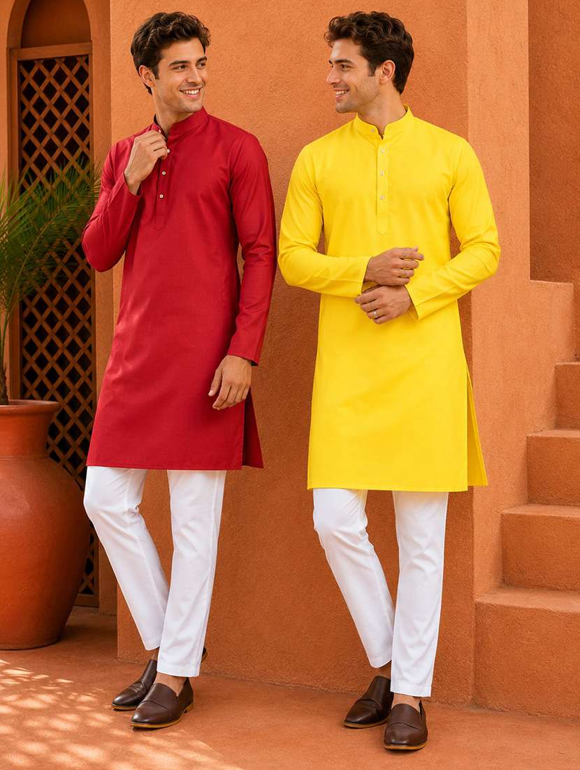 men pack of 2 solid mandarin neck kurta