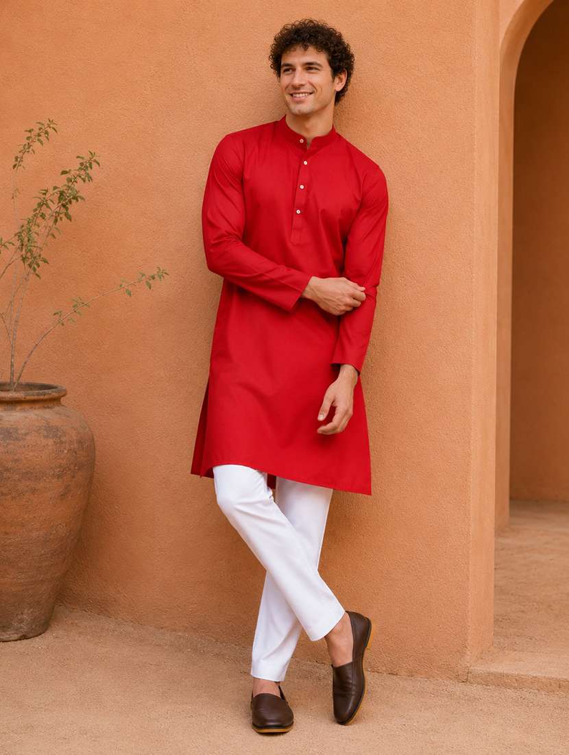 men pack of 2 solid mandarin neck kurta - 19895938 -  Standard Image - 1