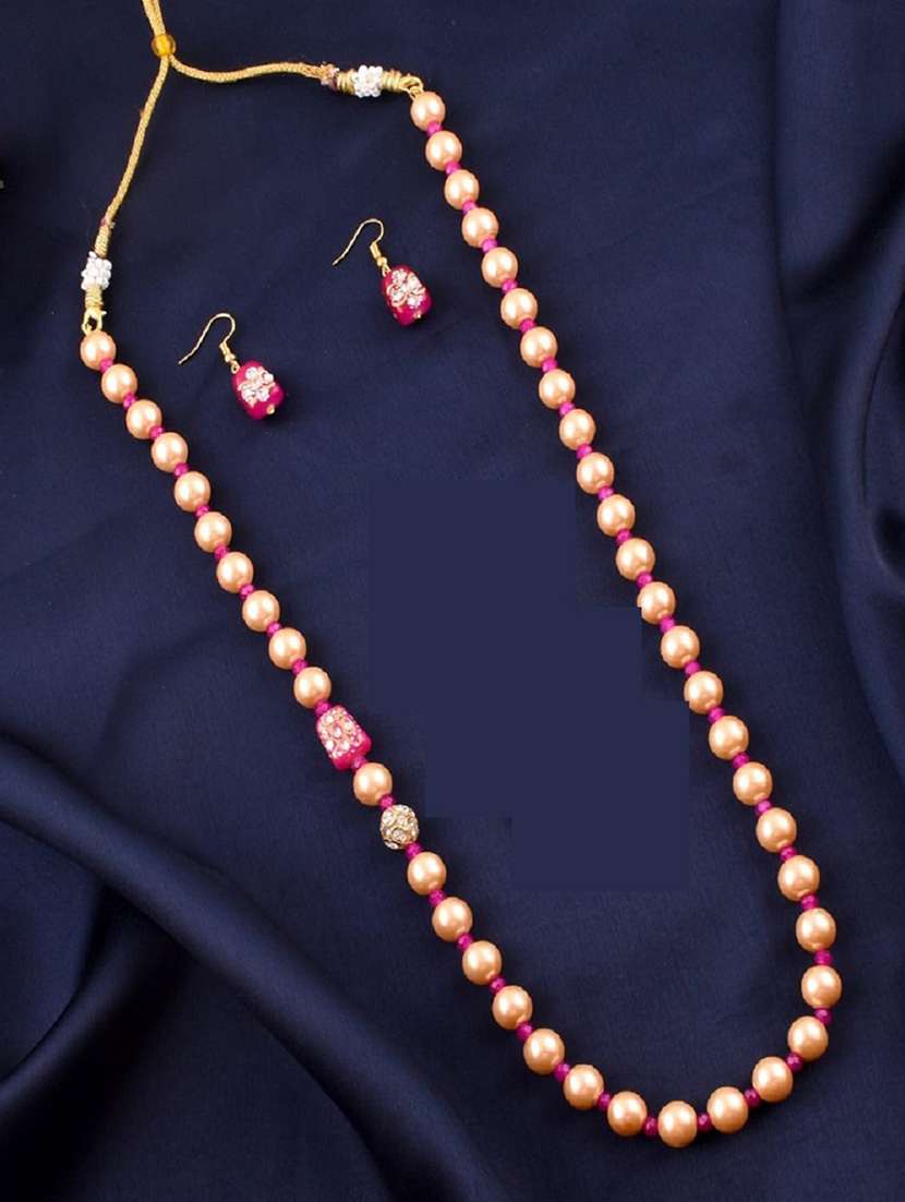 pink brass necklace and earring