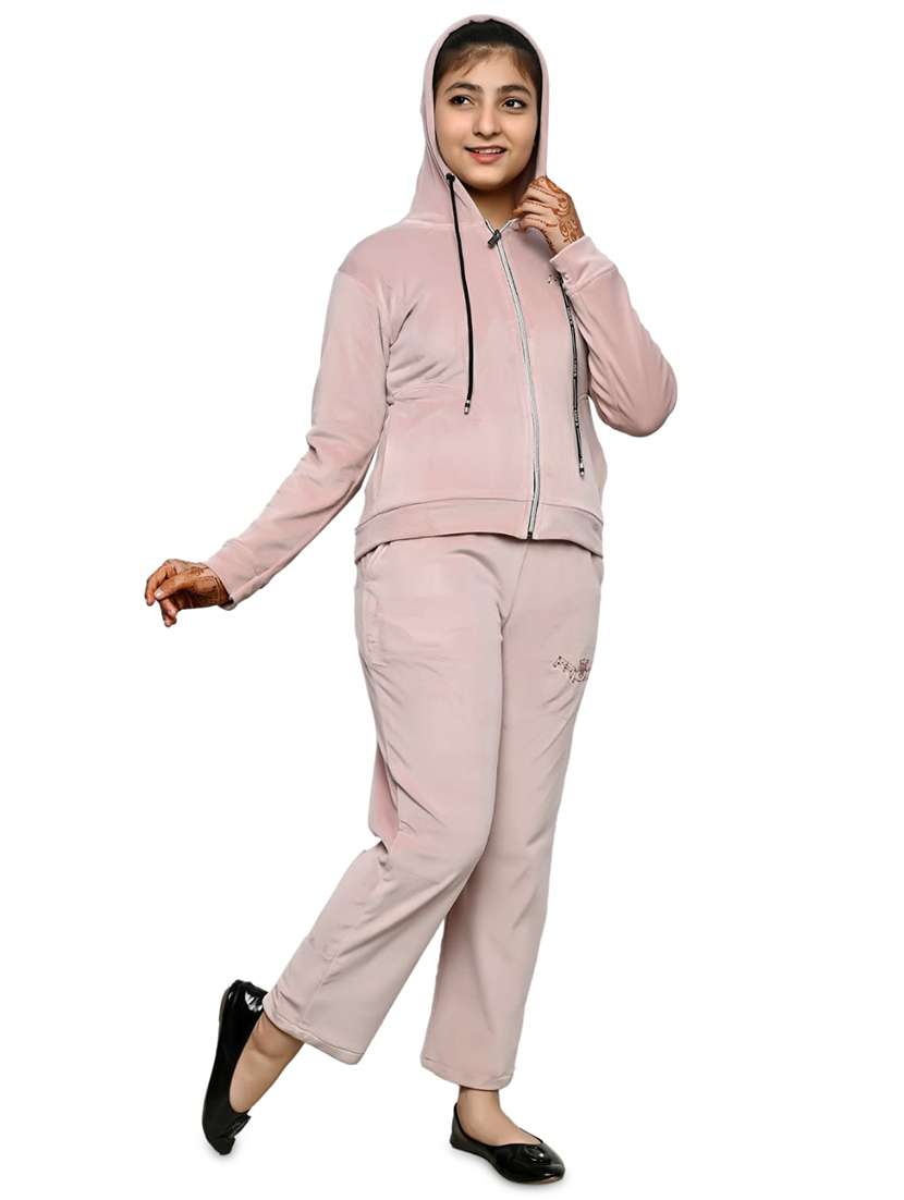 girls pink solid full length twin sets  - 19899583 -  Standard Image - 1