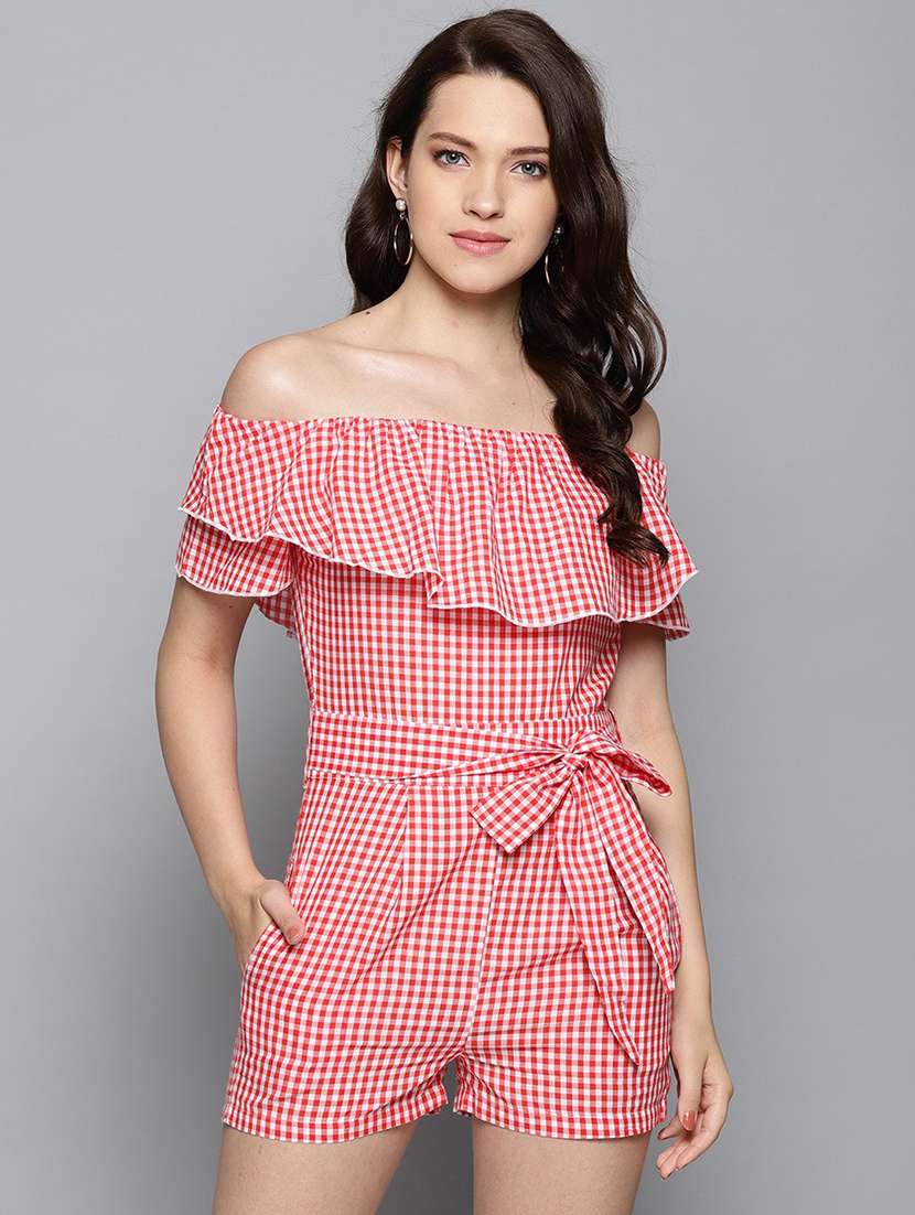 red checks playsuit