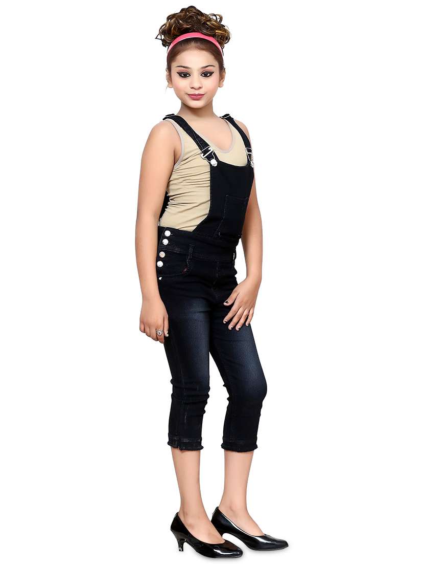 black solid denim square neck dungarees  - 19899671 -  Standard Image - 1