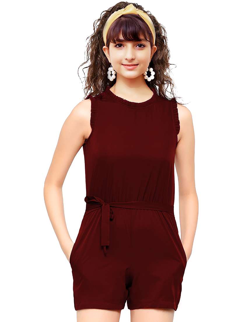 brown solid playsuit