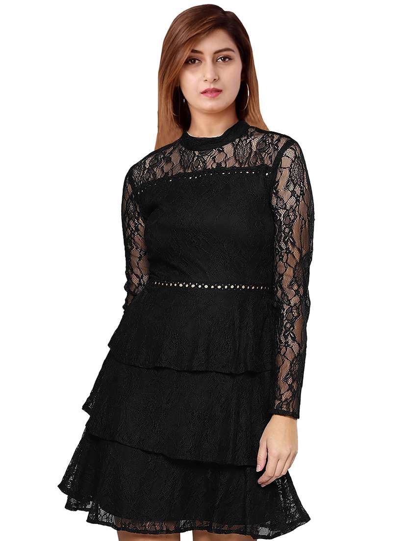 women's layered self design dress