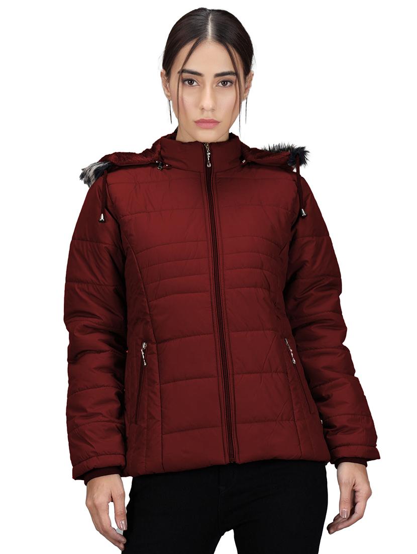 women maroon solid long sleeve quilted jacket - 19899859 -  Zoom Image - 0