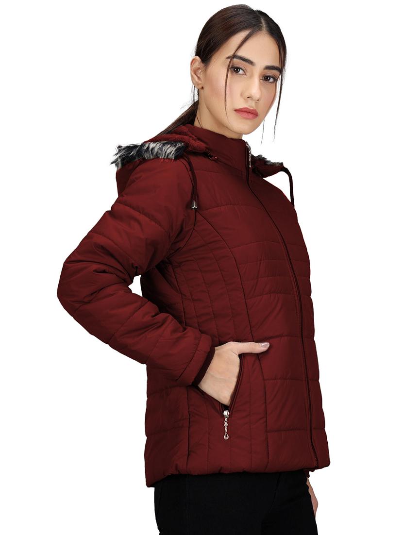 women maroon solid long sleeve quilted jacket - 19899859 - Standard Image - 1