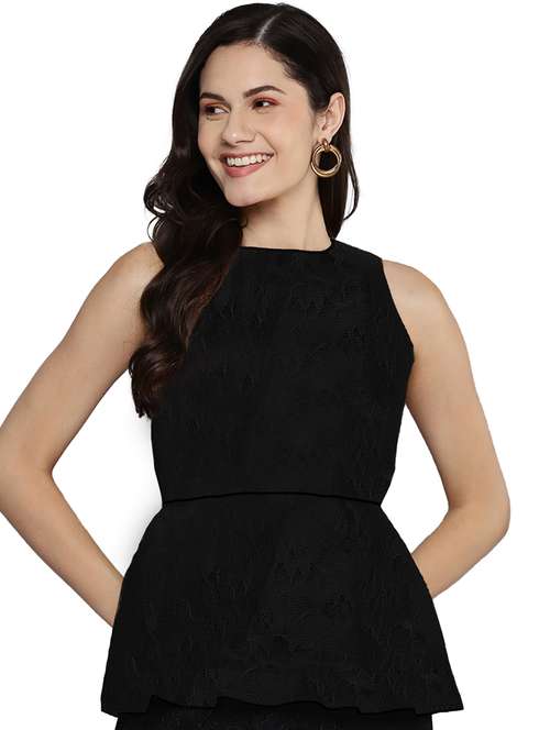 women's peplum crew neck top - 19899965 - Standard Image - 0