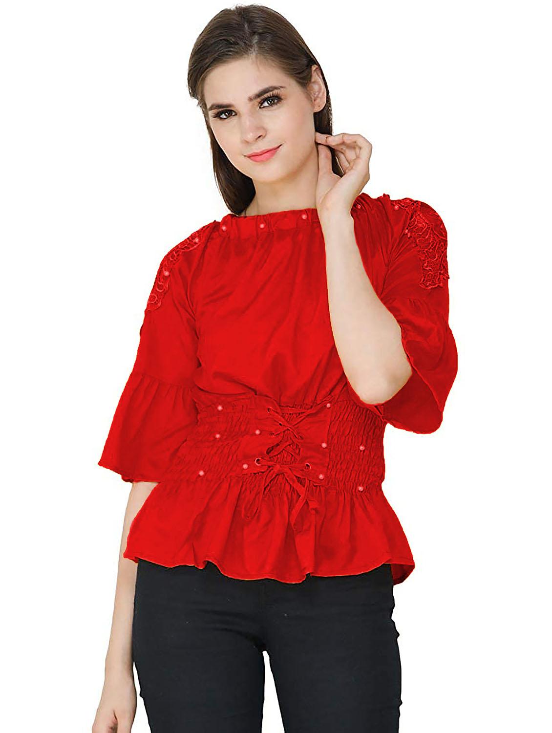 women's ruffle boat neck top - 19899984 - Zoom Image - 0
