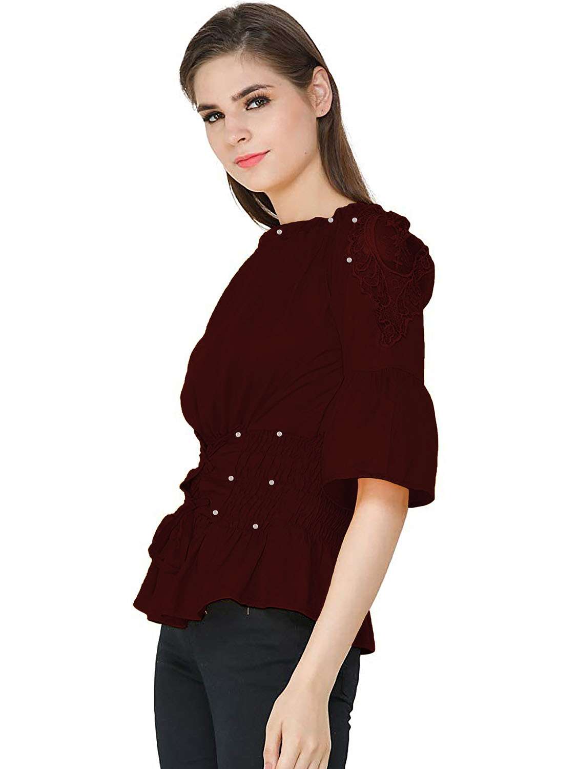 women's peplum boat neck top - 19899985 - Standard Image - 1