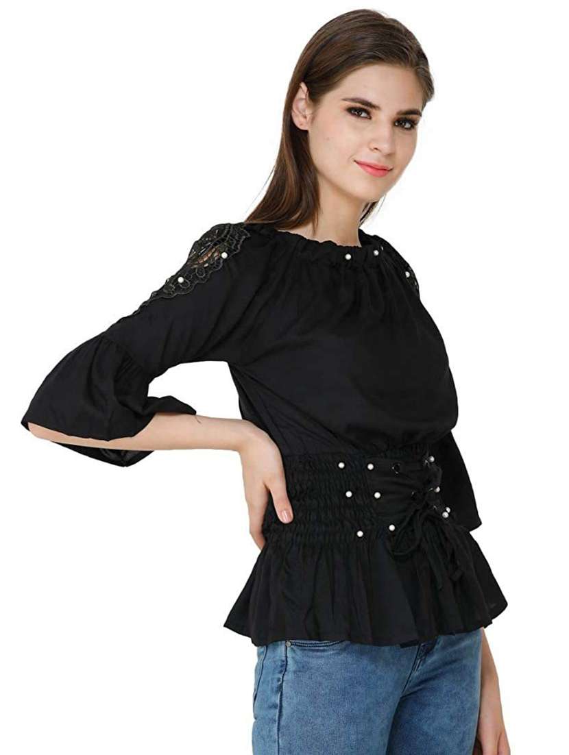 women's peplum crew neck top - 19899987 - Standard Image - 1