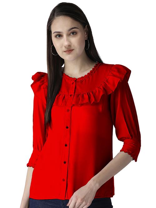 women's ruffle round neck top - 19900007 - Standard Image - 0