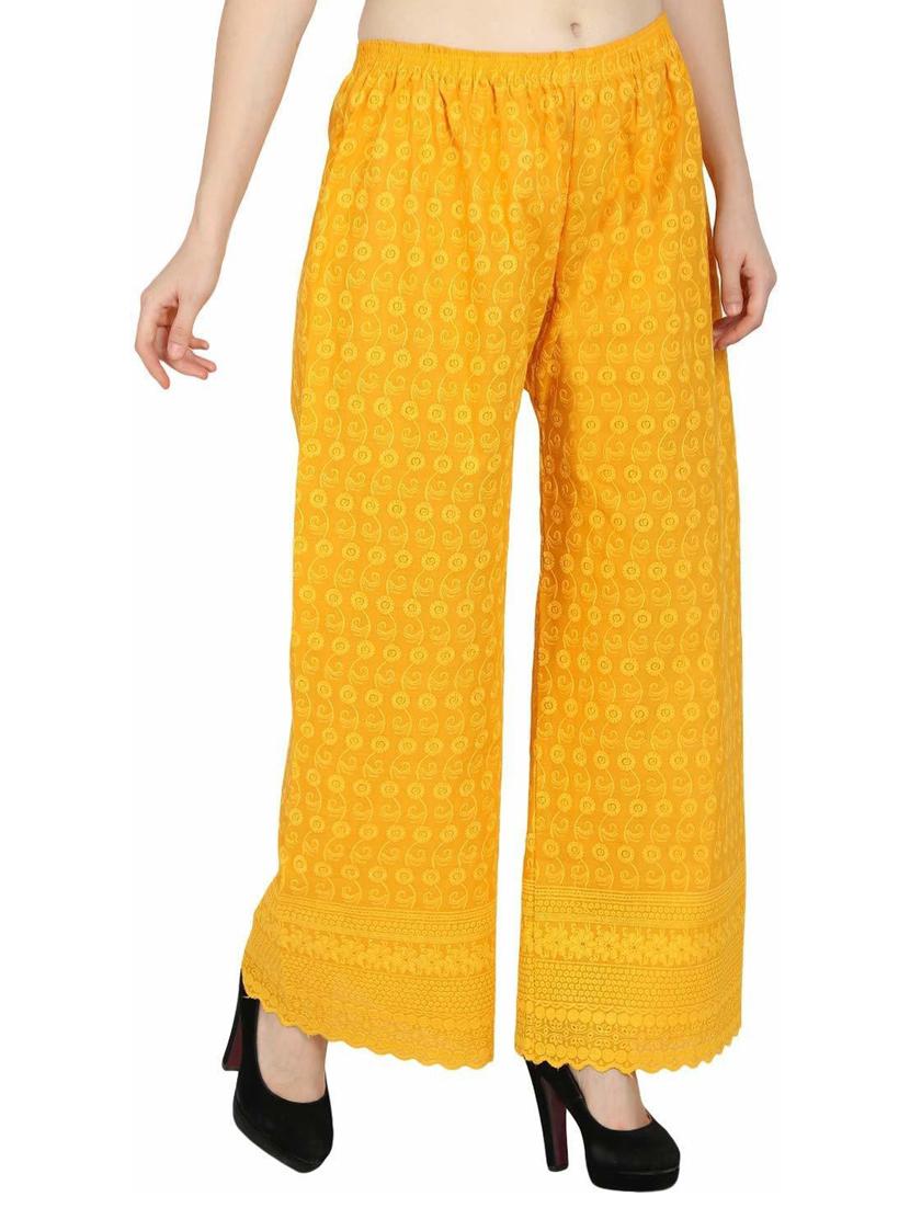 tonal embroidered mustard palazzo - 19904988 - Standard Image - 1