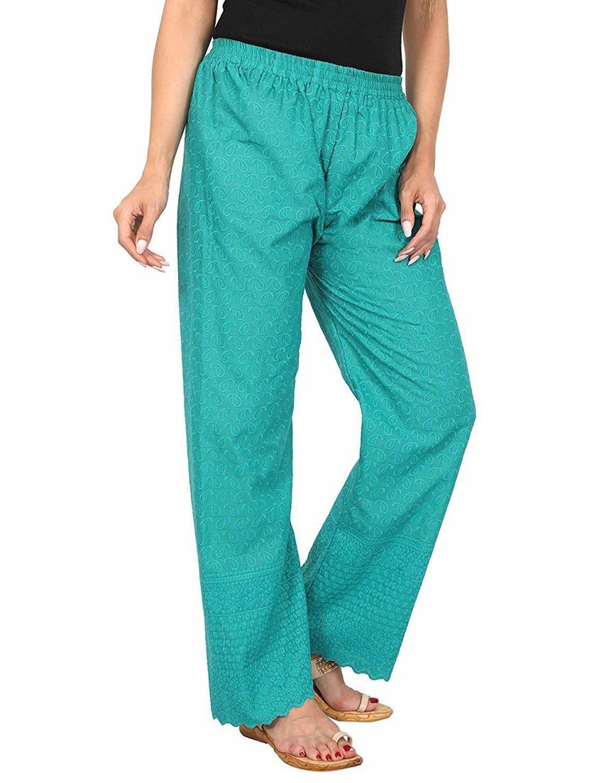 tonal embroidered sea green palazzo - 19904991 - Standard Image - 1