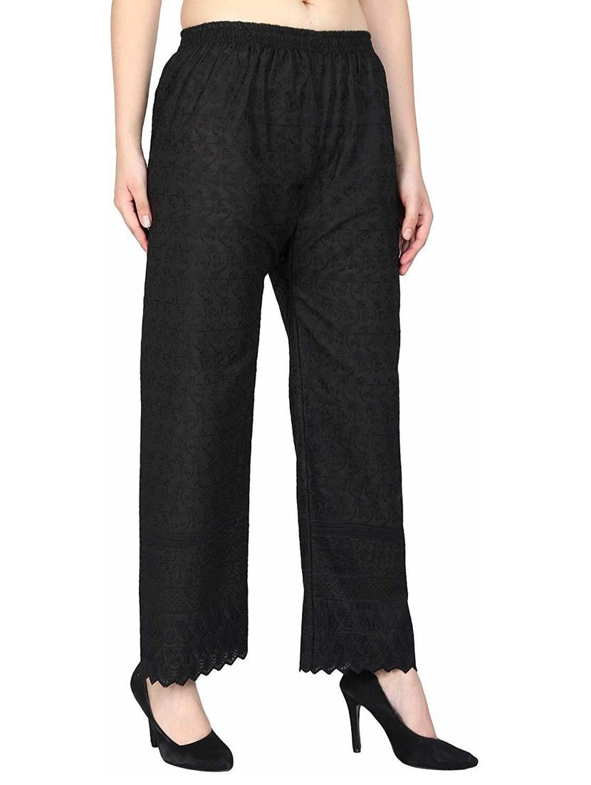 tonal embroidered black palazzo - 19904997 - Standard Image - 1