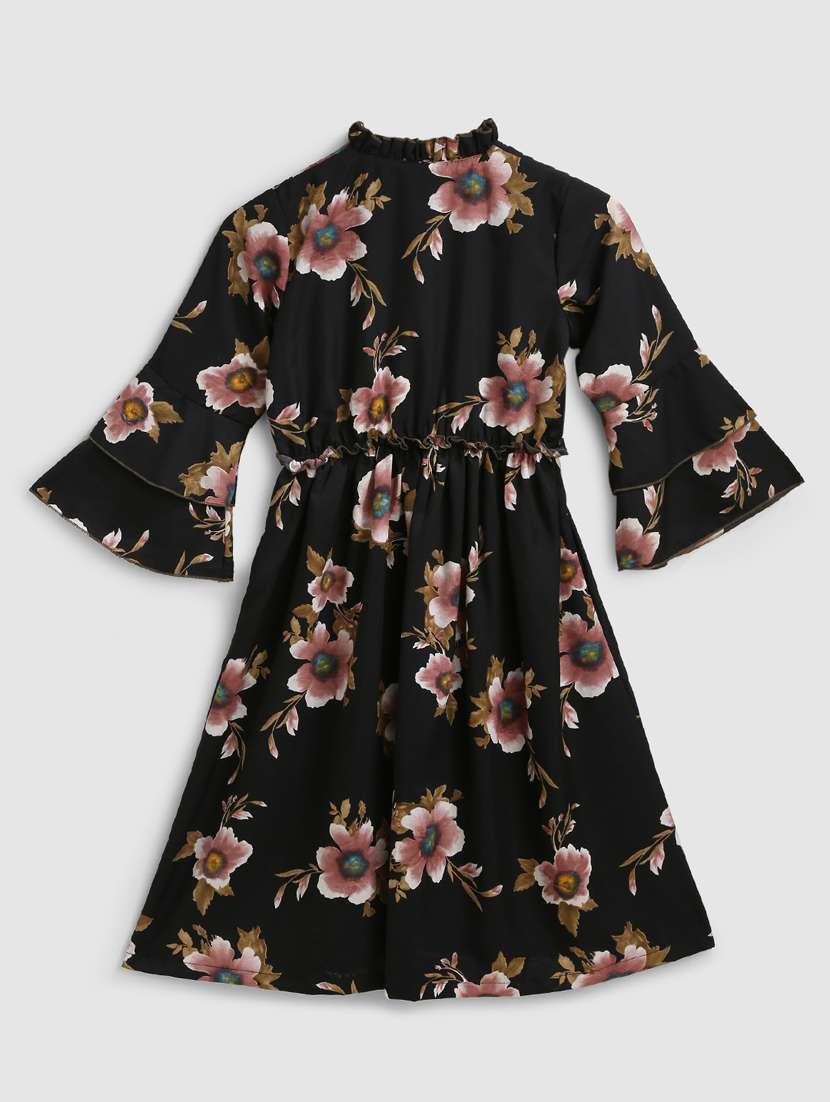 girls tie up neck bell sleeve frock - 19905064 -  Standard Image - 1