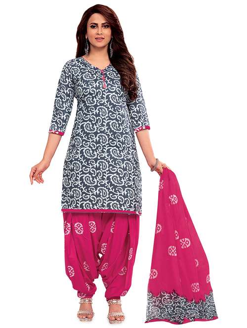 blue unstitched patiayala suit - 19905656 - Standard Image - 0