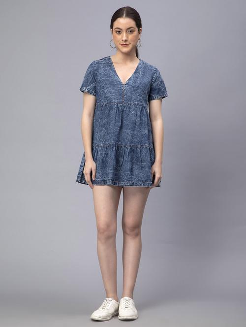 women blue fit & flare solid dress - 19905842 -  Standard Image - 0