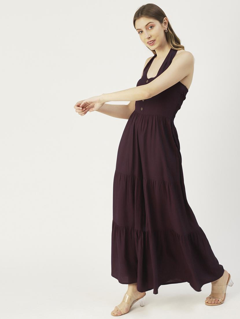 purple viscose full leg jumpsuit - 19907014 - Standard Image - 1