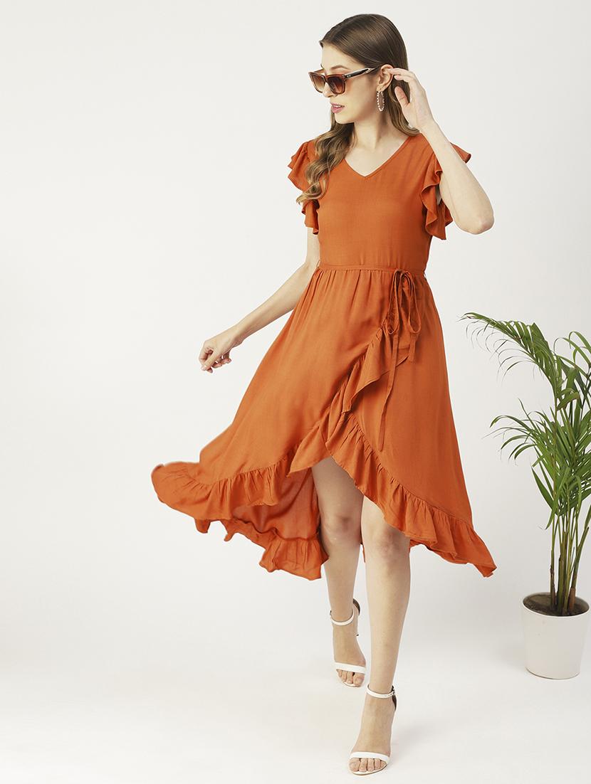 women's high low solid dress