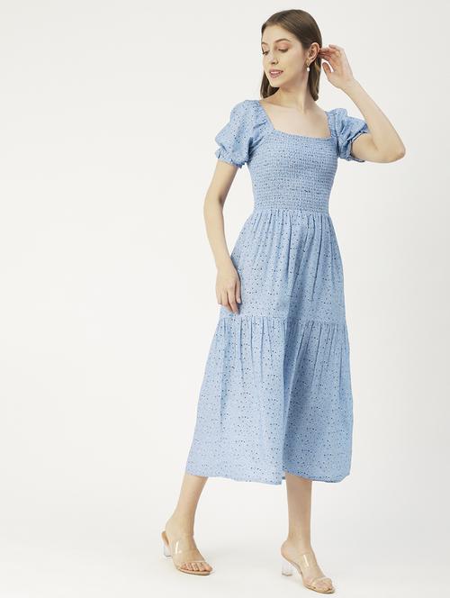 women's tiered dress micro print dress - 19907155 - Standard Image - 0
