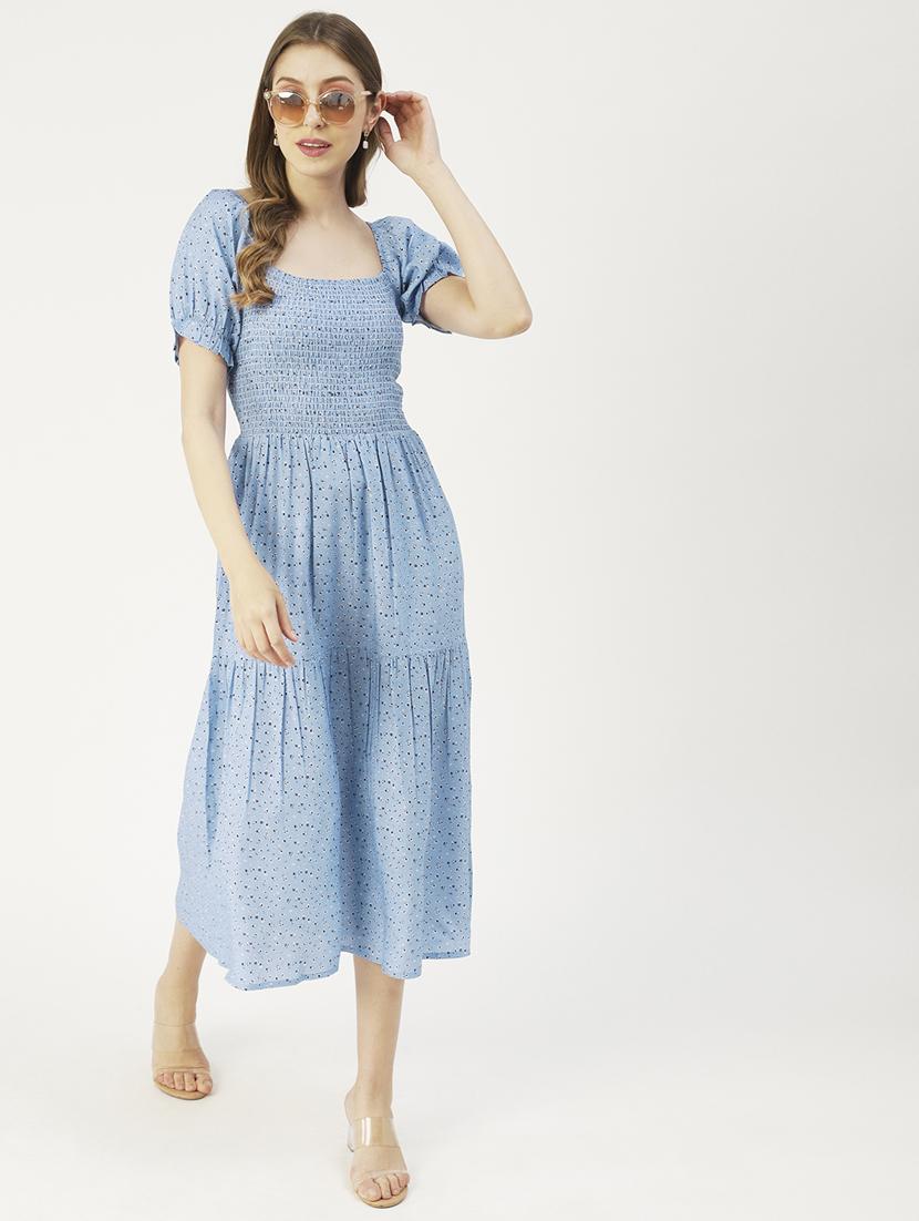 women's tiered dress micro print dress - 19907155 - Standard Image - 1