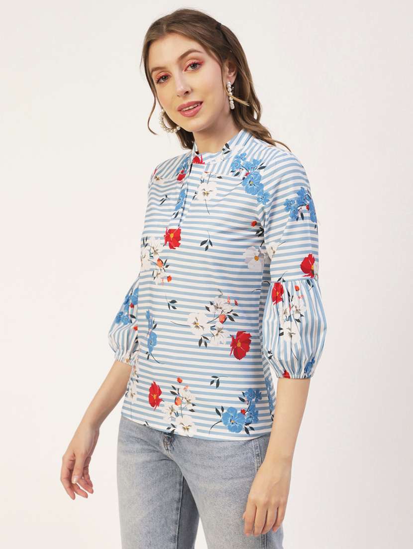 women's straight mandarin neck top