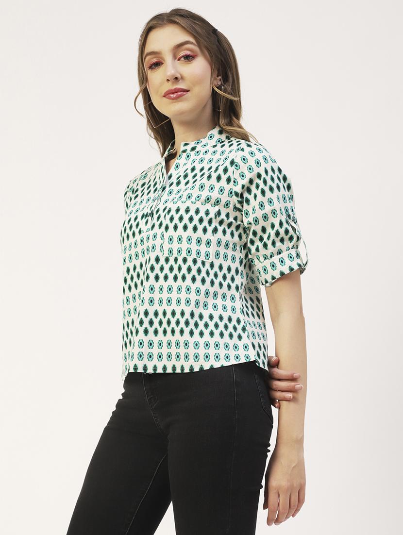 women's crop mandarin neck top - 19907313 - Standard Image - 1