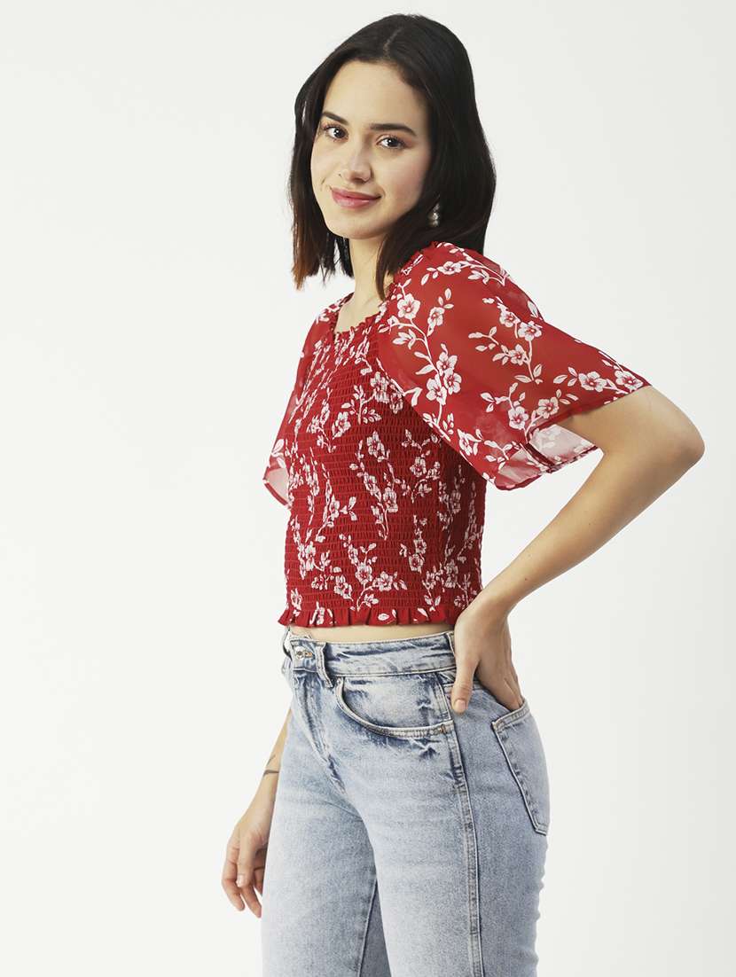 women's crop round neck top