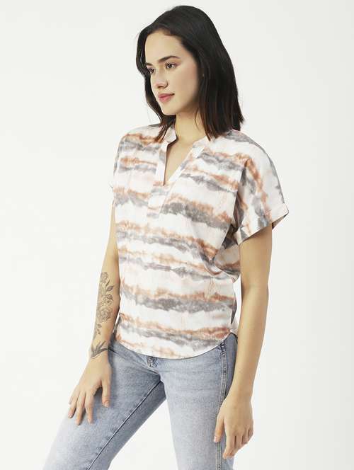 women's straight mandarin neck top - 19907343 - Standard Image - 0