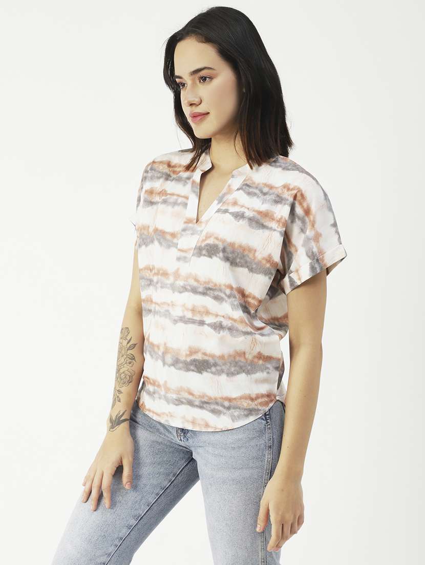 women's straight mandarin neck top - 19907343 - Zoom Image - 0