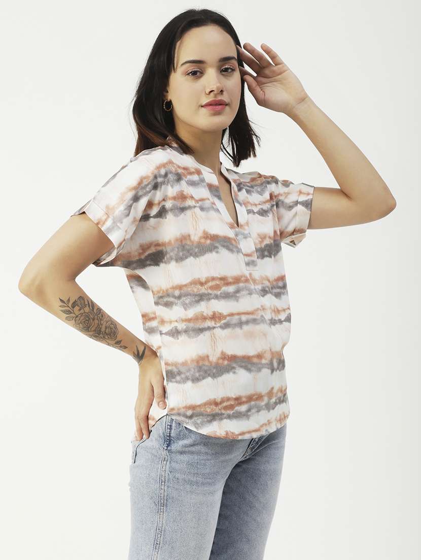 women's straight mandarin neck top - 19907343 - Standard Image - 1