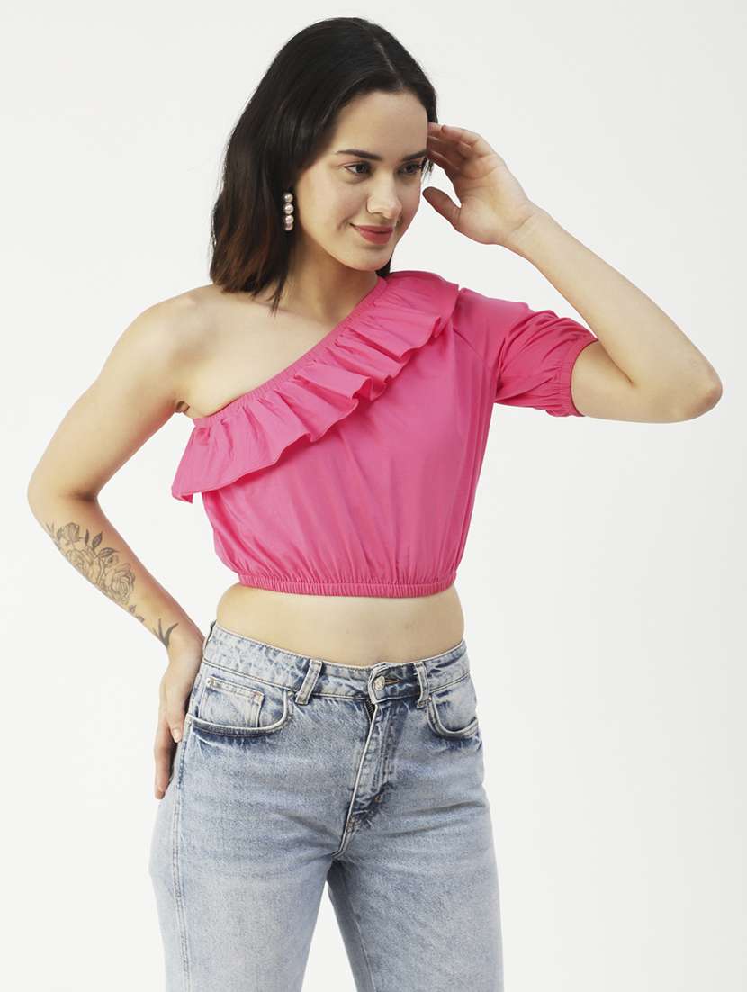 women's crop single shoulder top - 19907349 -  Standard Image - 1