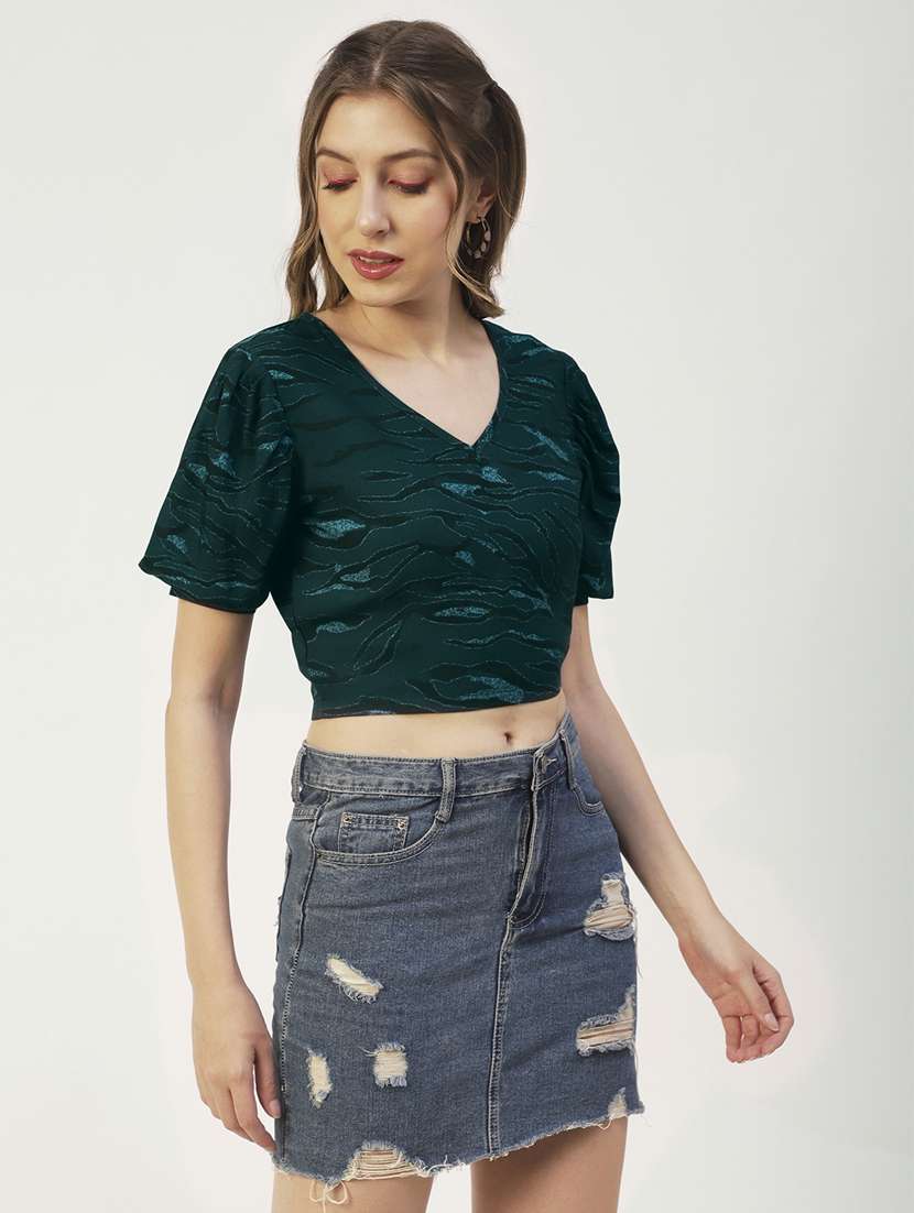women green self design crop top - 19907364 -  Standard Image - 1